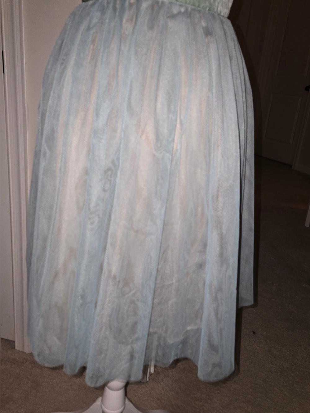 Powder Blue Sheer Tulle Cocktail Dress with Velvet Waistband Tan Underslip Large - Picture 8 of 16